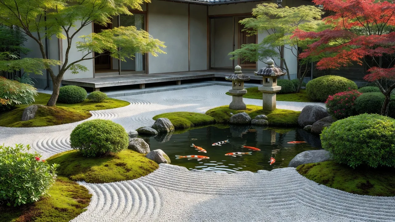 静かな日本の住宅庭園